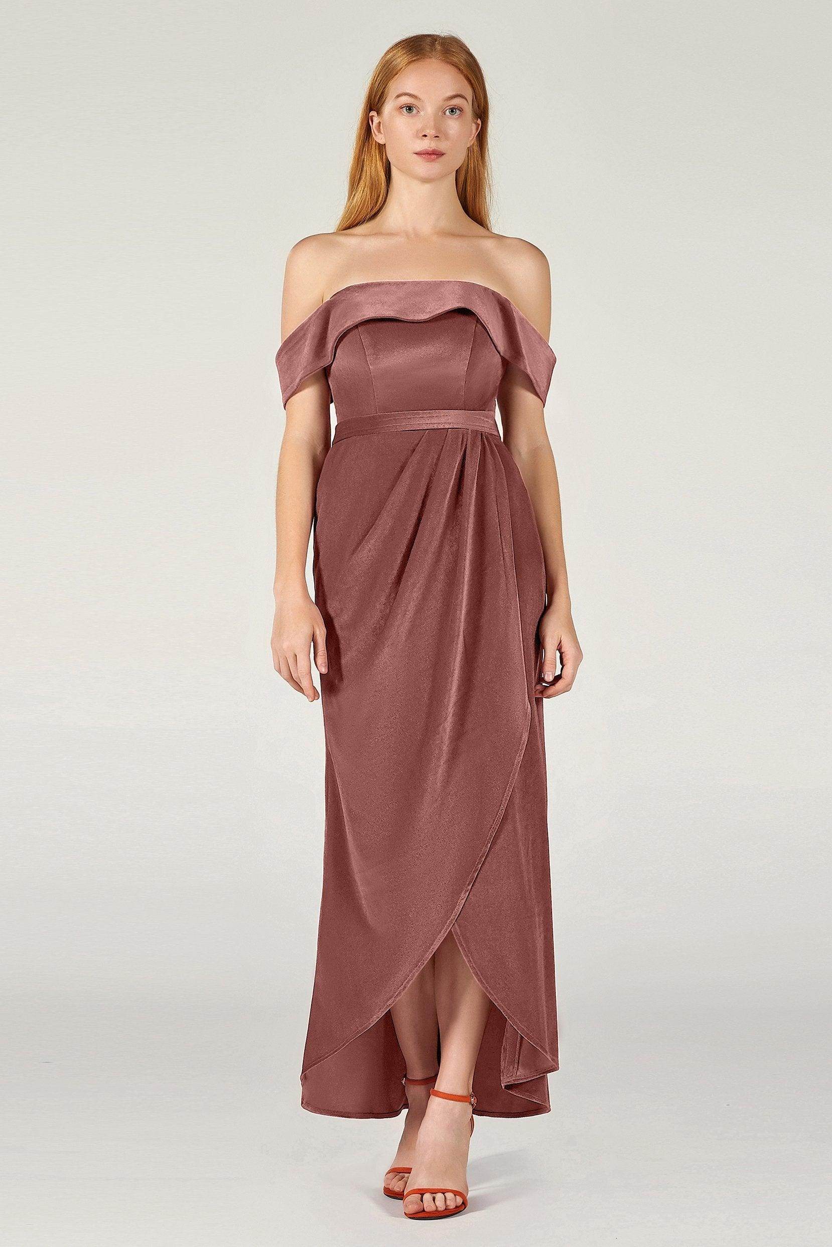 Sheath-Column Ankle Length Velvet Bridesmaid Dress CB0365 - COCOMELODY